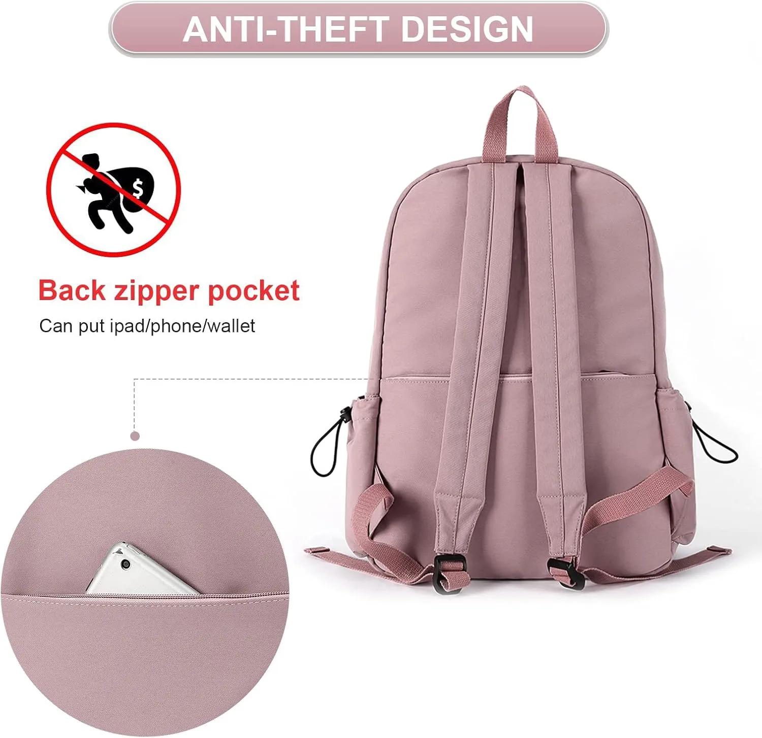 PAUBACK Purple School Backpack for Girls Water Resistant High School Book Bag Simple Backpack for Teens Boys Girls, Lightweight Simple Middle School Back Pack Daypack
