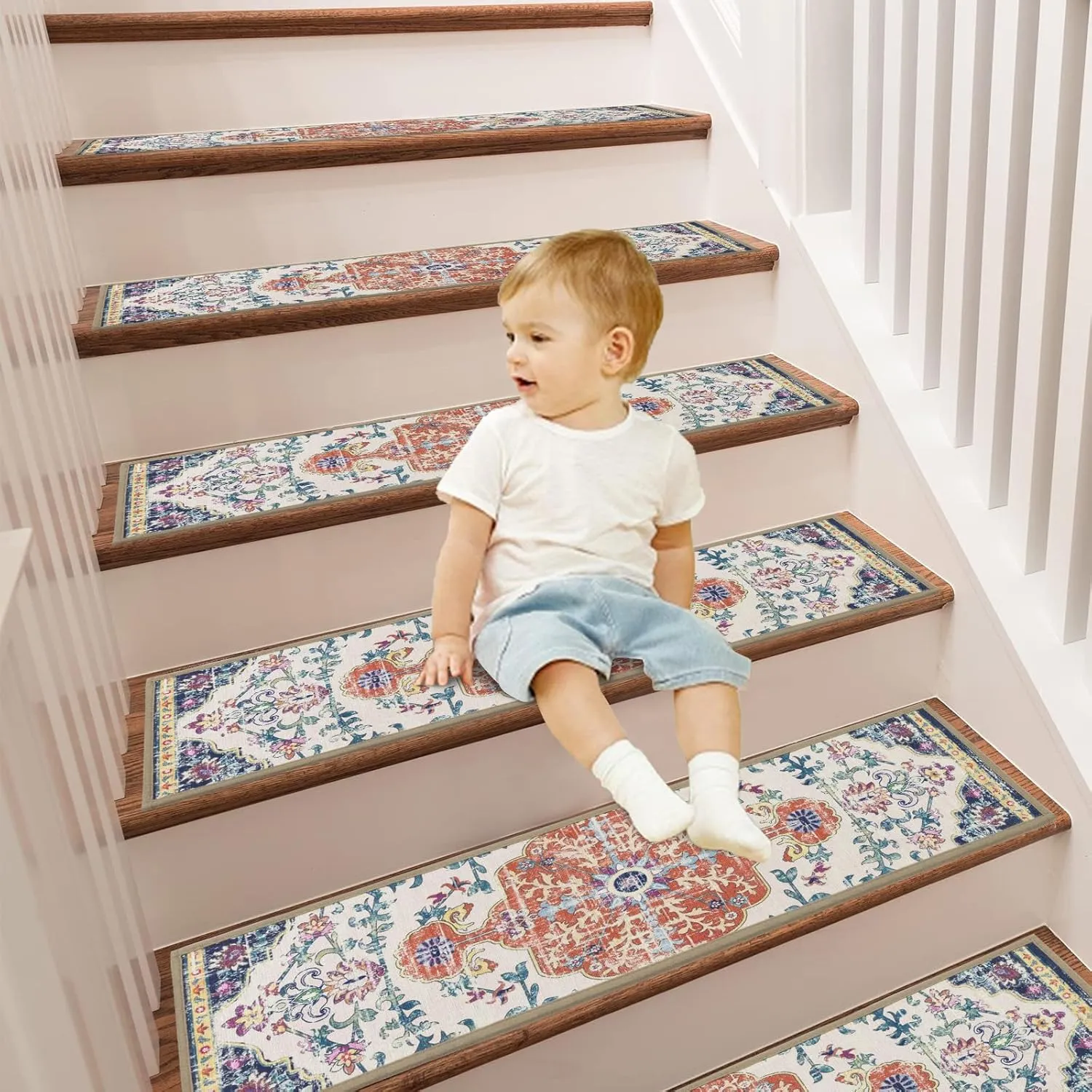 Pauwer Carpet Stair Treads for Wooden Steps Indoor 15 Pack 8" X 30" Peel and Stick Stair Treads Non Slip Staircase Step Treads Reusable Stair Runner Rugs for Dogs, Kids and Elders