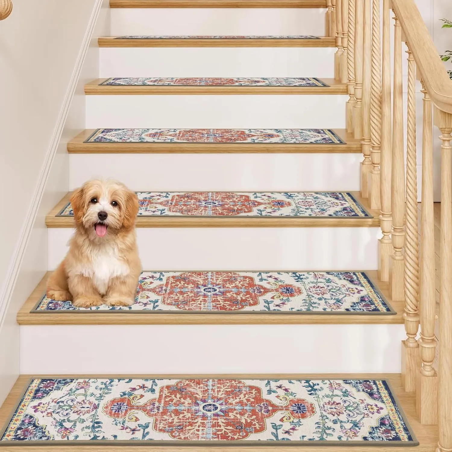 Pauwer Carpet Stair Treads for Wooden Steps Indoor 15 Pack 8" X 30" Peel and Stick Stair Treads Non Slip Staircase Step Treads Reusable Stair Runner Rugs for Dogs, Kids and Elders