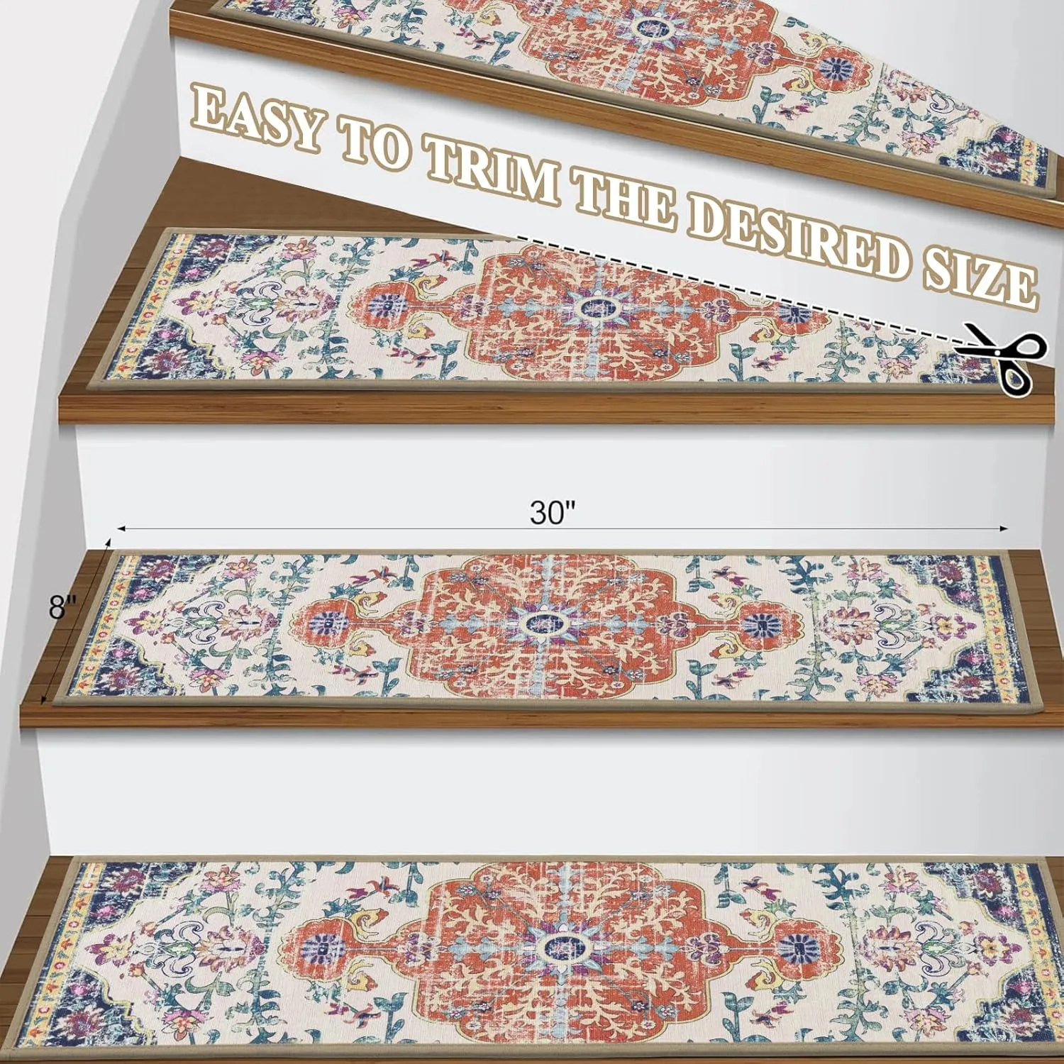 Pauwer Carpet Stair Treads for Wooden Steps Indoor 15 Pack 8" X 30" Peel and Stick Stair Treads Non Slip Staircase Step Treads Reusable Stair Runner Rugs for Dogs, Kids and Elders