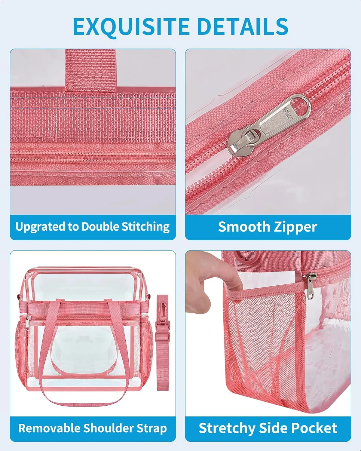 Paxiland Clear Bag for Stadium Events 12x6x12, Clear Tote Bag with Reinforced Strap, Transparent Bag for Sports Concert