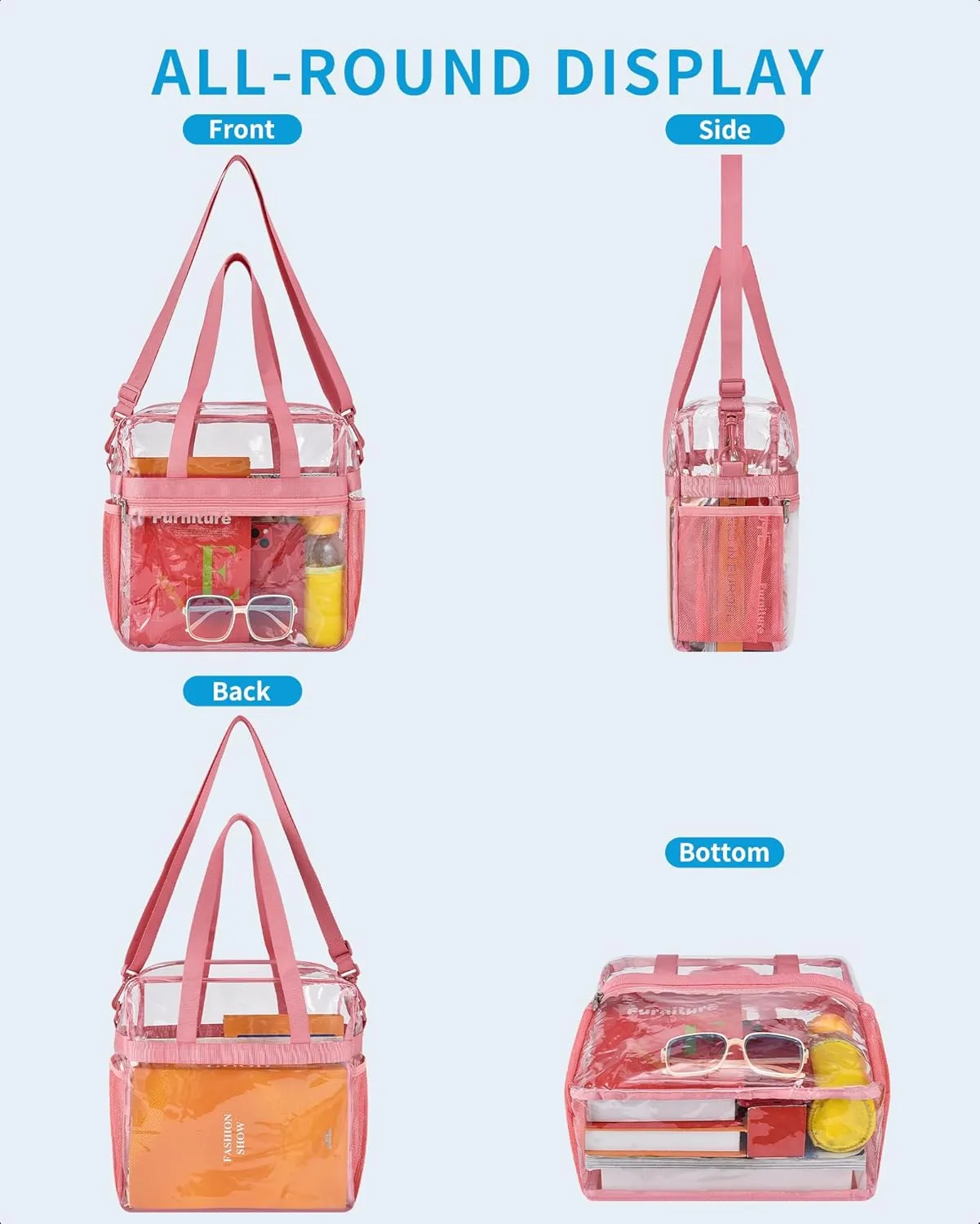 Paxiland Clear Bag for Stadium Events 12x6x12, Clear Tote Bag with Reinforced Strap, Transparent Bag for Sports Concert