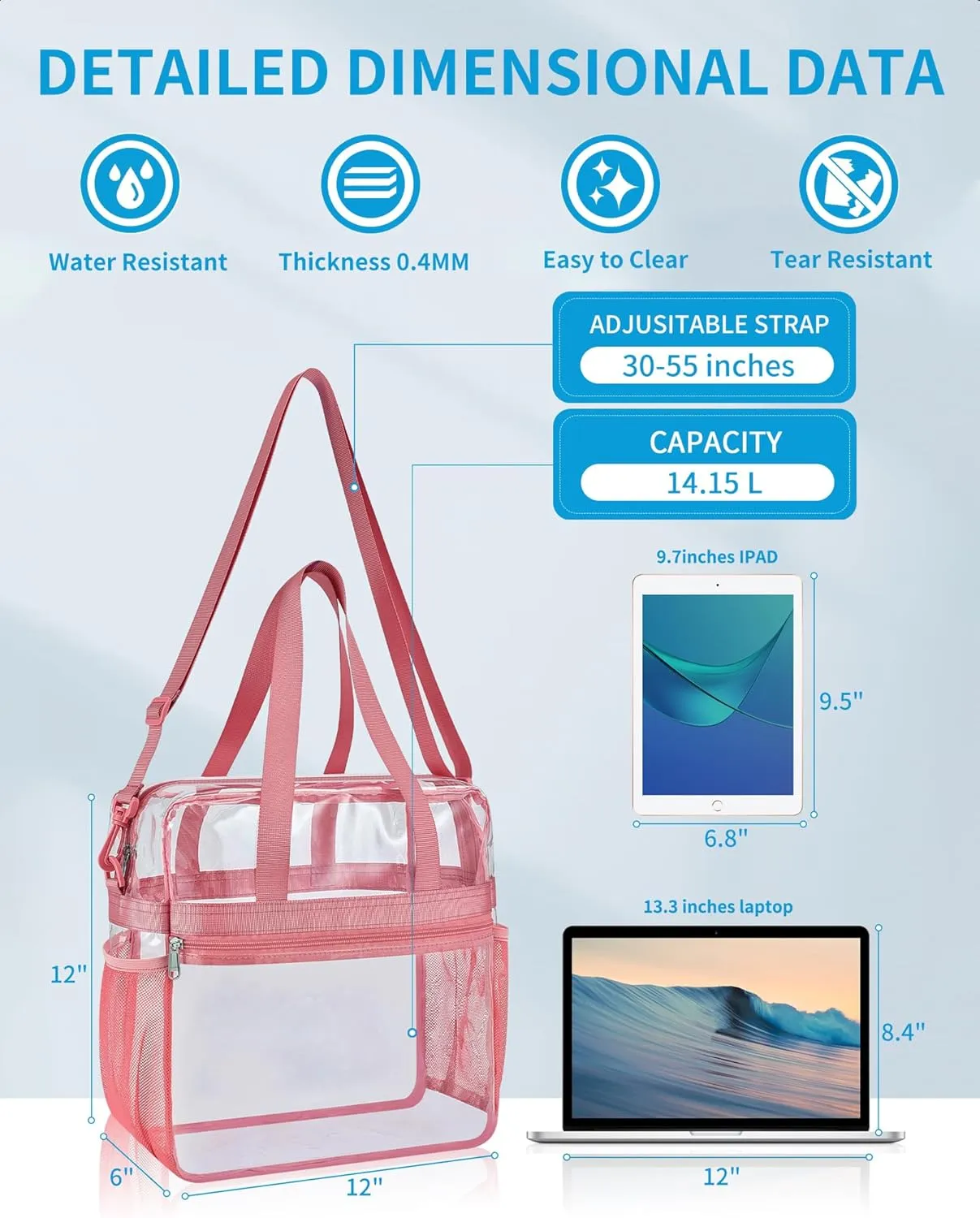 Paxiland Clear Bag for Stadium Events 12x6x12, Clear Tote Bag with Reinforced Strap, Transparent Bag for Sports Concert