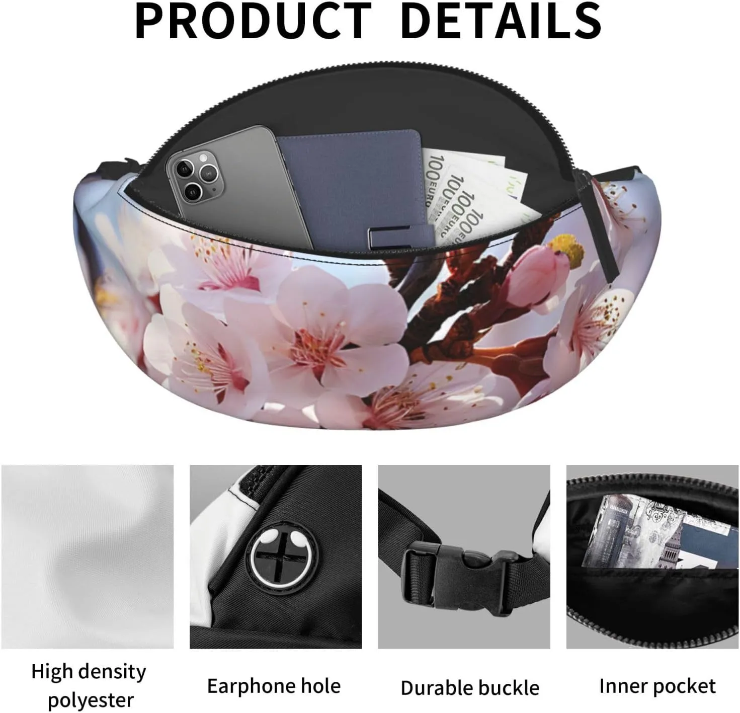 Peach blossom Fanny Pack for Man Women Waist Bag Adjustable Belt Casual Chest Bag Bum Bags for Travel Sports Running Hiking Waist Packs