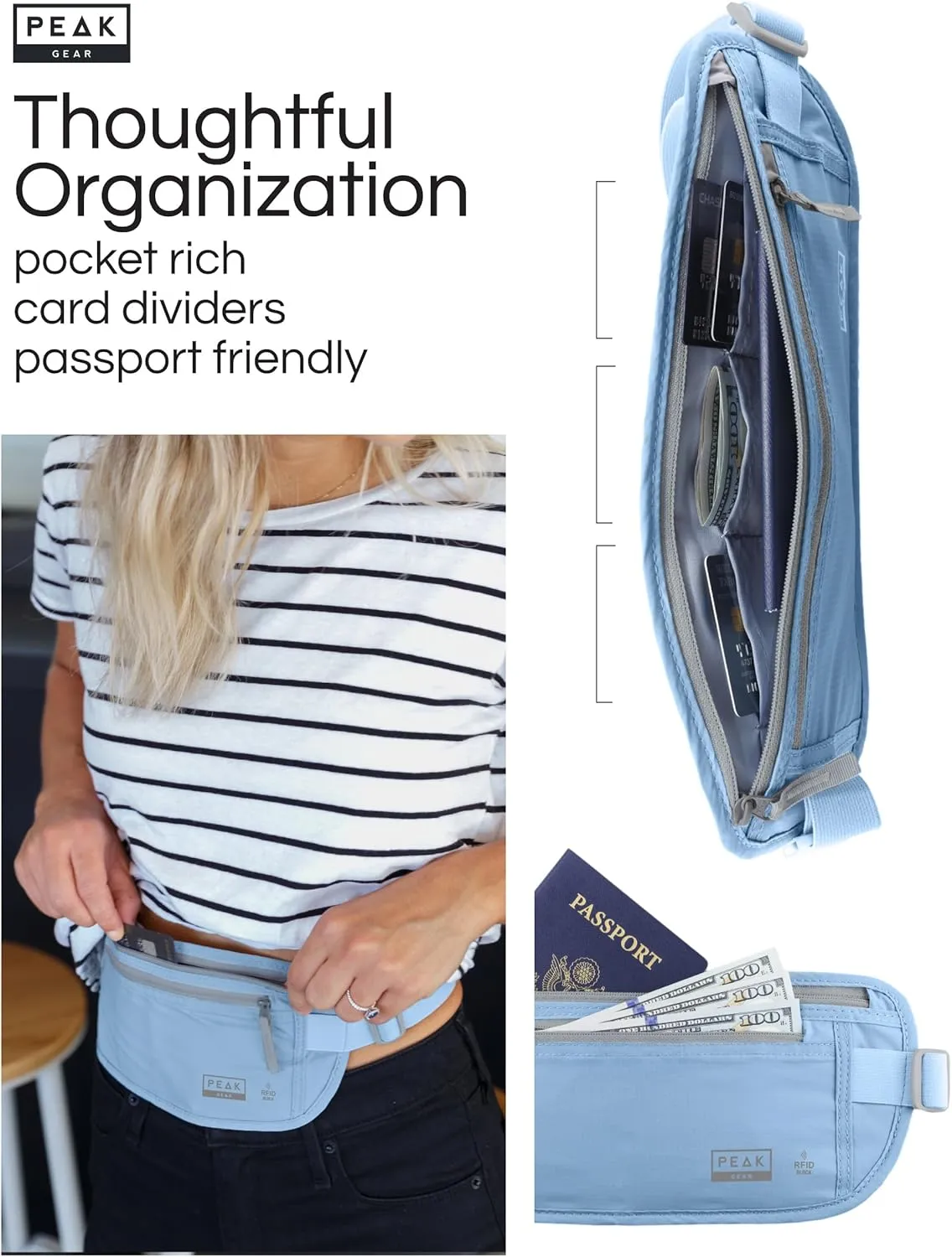Peak Gear Money Belt Family by Color (Blue)