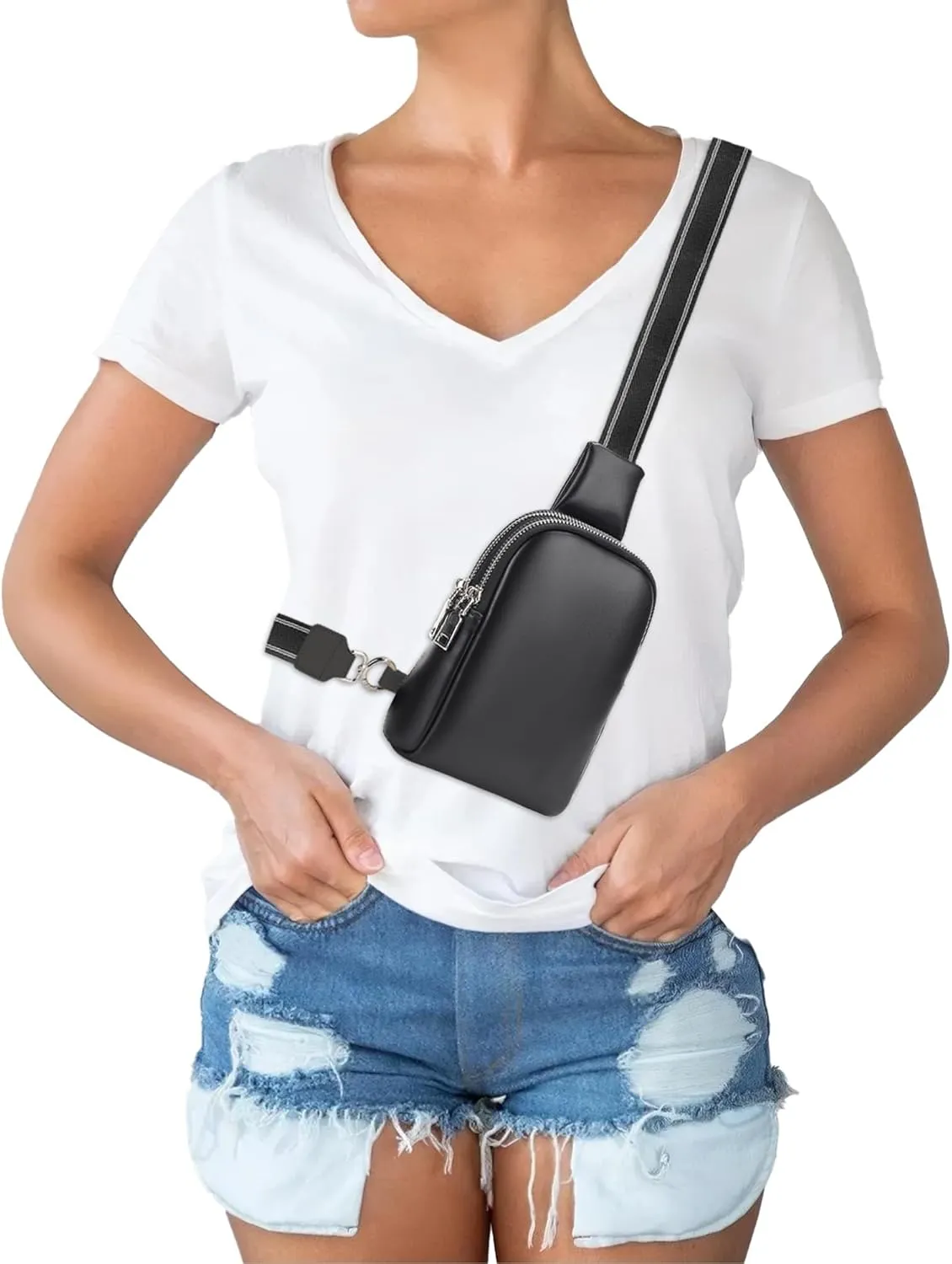 Peicees Mini Leather Crossbody Bags for Women Fanny Packs Travel Sling Bag Cross Body Bag Womens Shoulder Phone Purse
