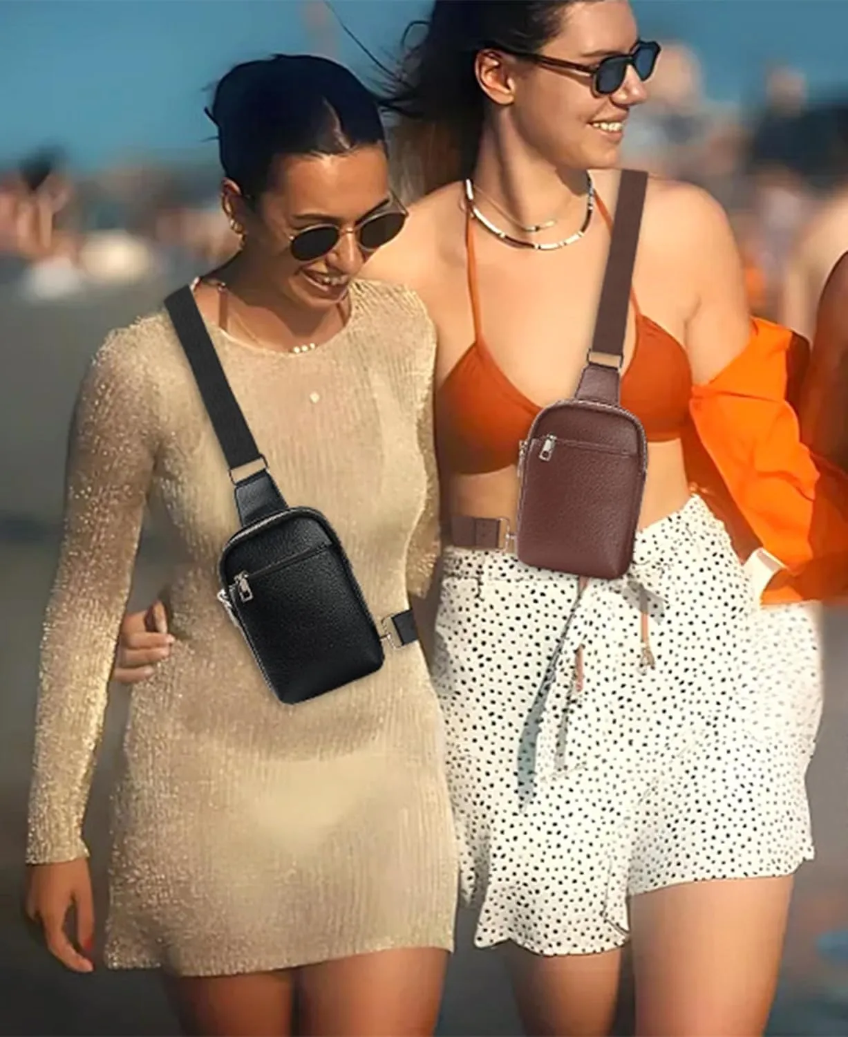 Peicees Travel Small Sling Bag Leather Crossbody Bags for Women Fanny Packs Cross Body Bag for Woman Cross Body Purses