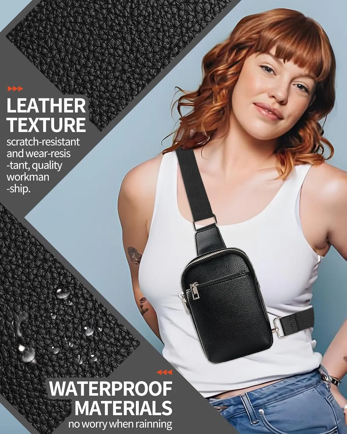 Peicees Travel Small Sling Bag Leather Crossbody Bags for Women Fanny Packs Cross Body Bag for Woman Cross Body Purses