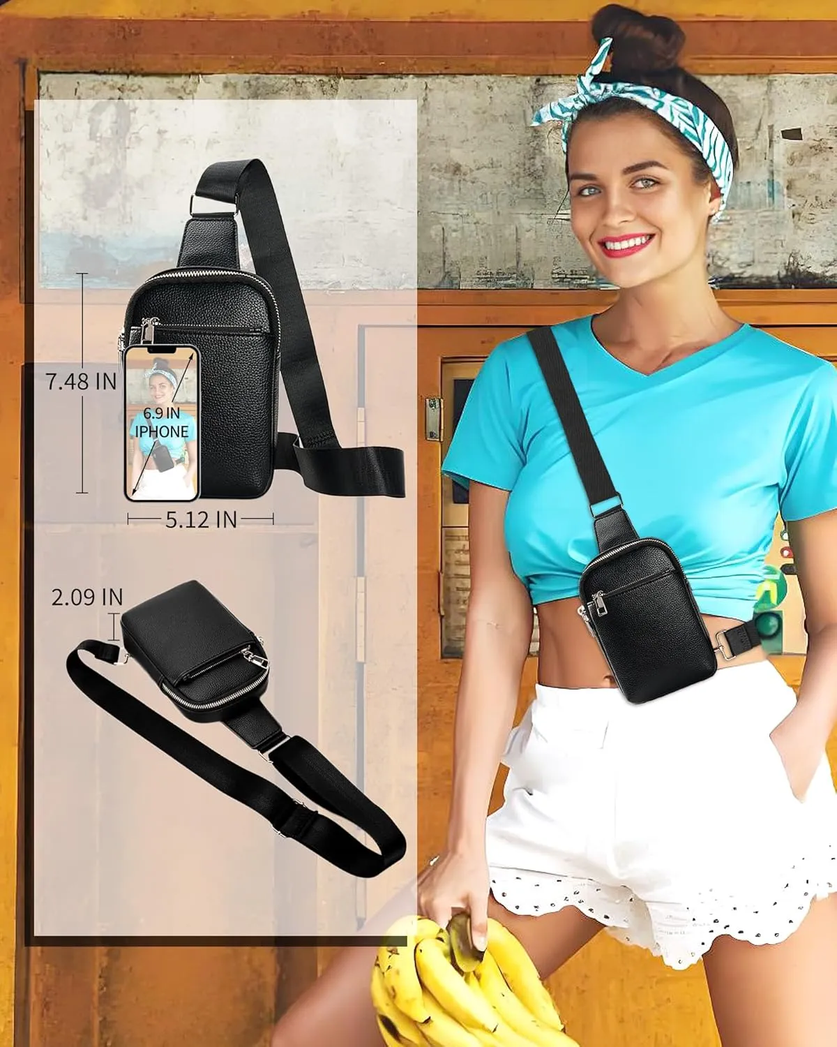 Peicees Travel Small Sling Bag Leather Crossbody Bags for Women Fanny Packs Cross Body Bag for Woman Cross Body Purses