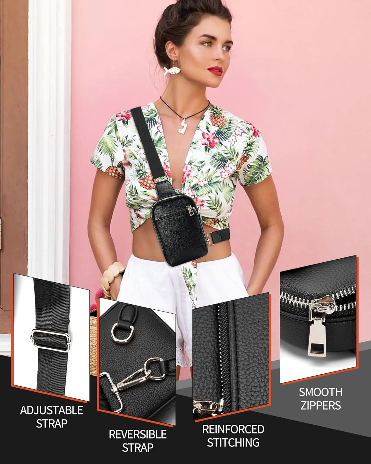 Peicees Travel Small Sling Bag Leather Crossbody Bags for Women Fanny Packs Cross Body Bag for Woman Cross Body Purses