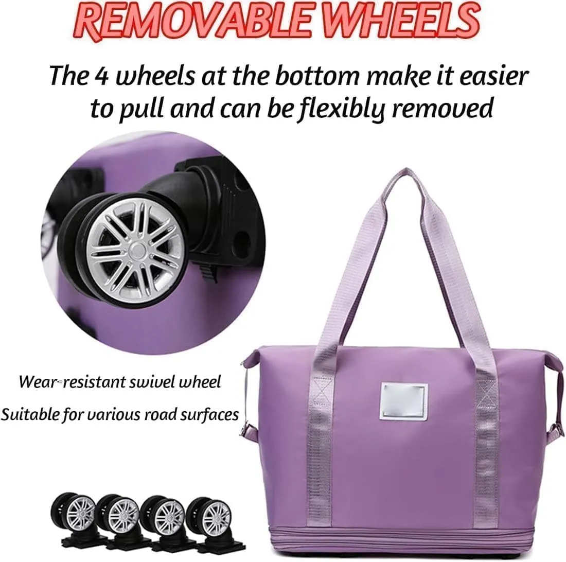 Pepepo Travel Bag with Wheels, 2025 New Large Capacity Travel Bag - Universal Wheel Removable, 48l Waterproof Expandable Foldable Duffle Bag (Blue,One Size)