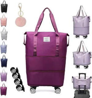 Pepepo Travel Bag with Wheels, 2025 New Large Capacity Travel Bag - Universal Wheel Removable, 48l Waterproof Expandable Foldable Duffle Bag (Dark Purple,One Size)