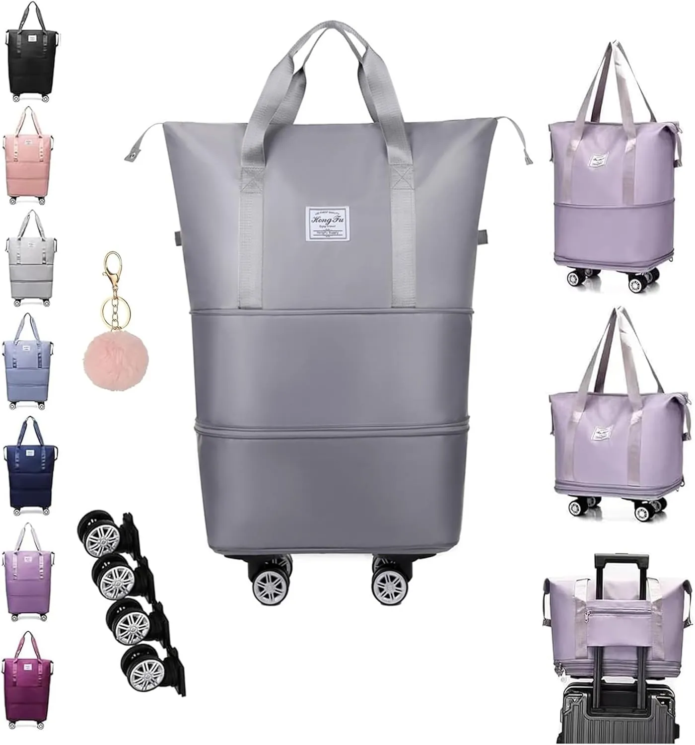 Pepepo Travel Bag with Wheels, 2025 New Large Capacity Travel Bag - Universal Wheel Removable, 48l Waterproof Expandable Foldable Duffle Bag (Gray,One Size)