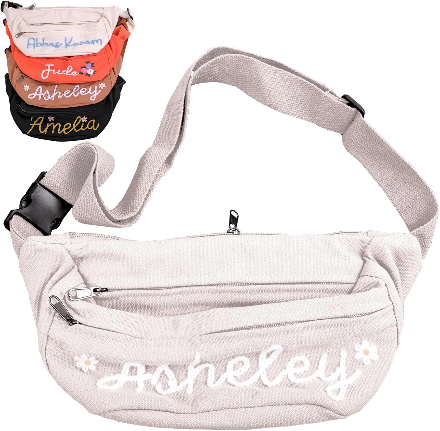 Personalized Belt Bag with Name – Custom Fanny Pack & Crossbody Bag for Women – Ideal Travel Accessory & Bridesmaid Gift（White）