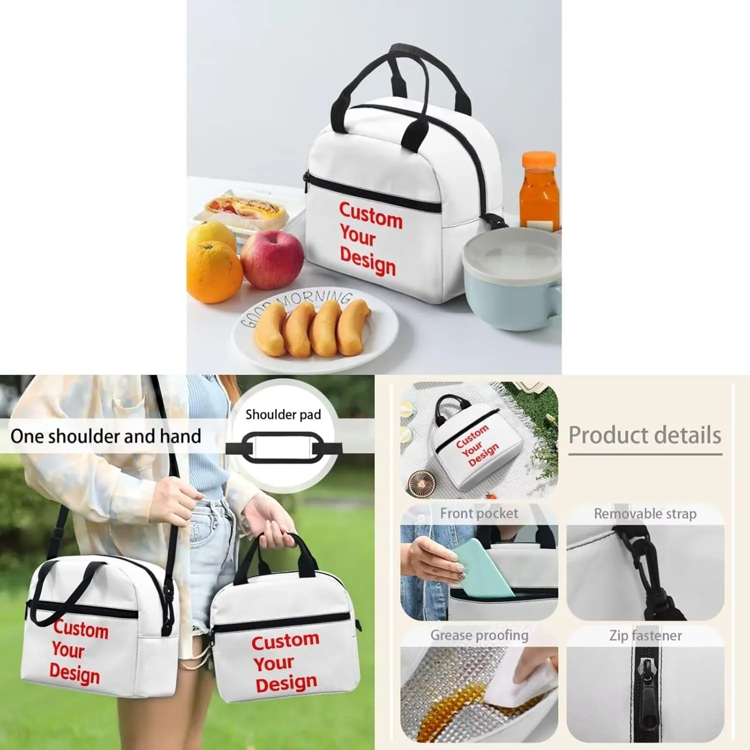 Personalized Custom Pictures and Logos Backpack with Lunch Box for Women Insulated Lunch Bag with Zipper Pencil Case and Book Cover for Teens Girls