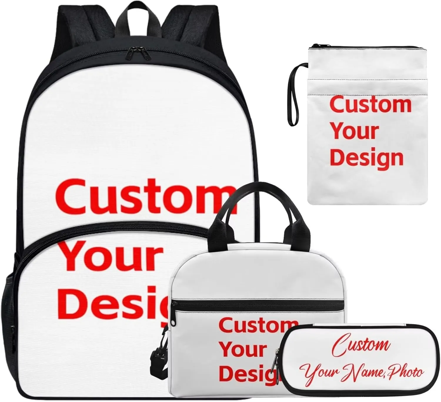 Personalized Custom Pictures and Logos Backpack with Lunch Box for Women Insulated Lunch Bag with Zipper Pencil Case and Book Cover for Teens Girls