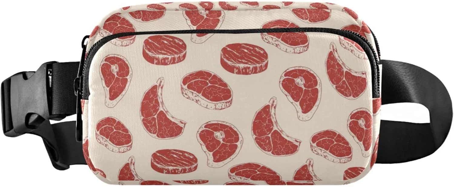 Personalized Steaks Raw Red Meat Print Women Fanny Packs Neon Belt Bag Hip Pouch Waterproof Cross Body Waist Purse