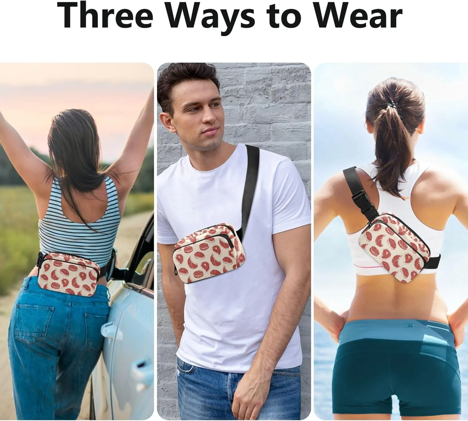 Personalized Steaks Raw Red Meat Print Women Fanny Packs Neon Belt Bag Hip Pouch Waterproof Cross Body Waist Purse