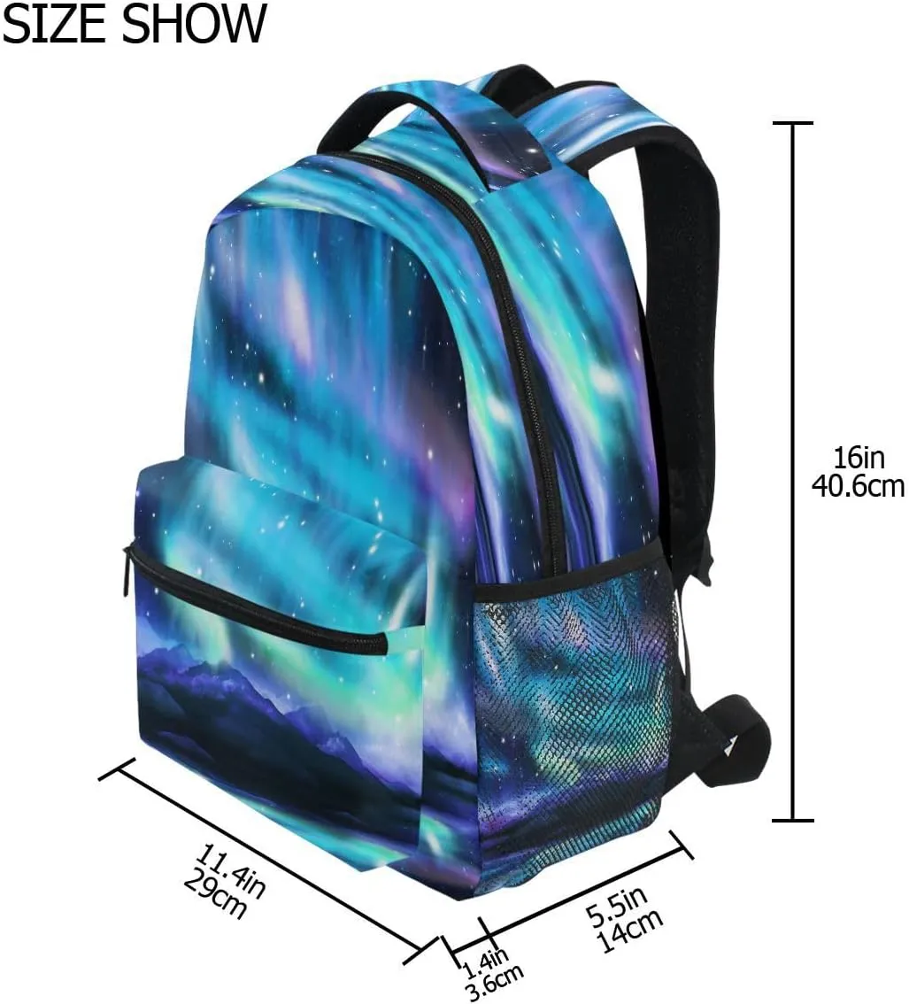 Pfrewn Kids Cute Northern Lights Aurora Backpacks for Girls Backpack 16" Galaxy Mountain Lightweight Students School Bag