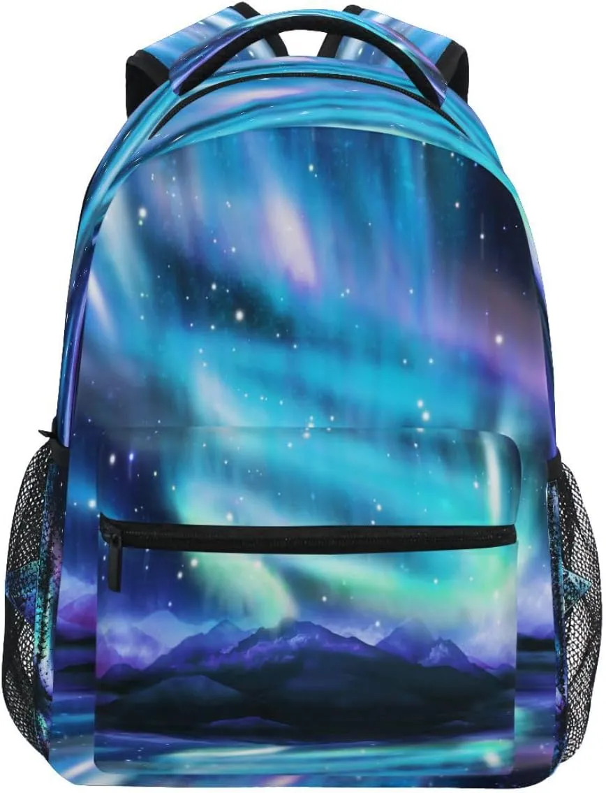 Pfrewn Kids Cute Northern Lights Aurora Backpacks for Girls Backpack 16" Galaxy Mountain Lightweight Students School Bag