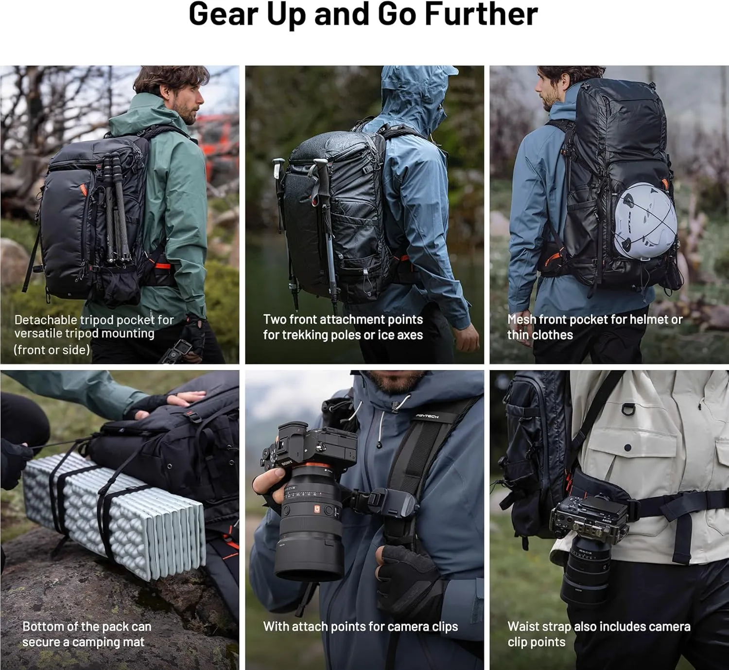 PGYTECH OnePro Flex Backpack 50L Camera Insert Bag M, Fits DSLR/SLR/Mirrorless Cameras/Lenses and Other Gear, Lightweight Outdoor Hiking Bundle for Photography, Travel Bag with Laptop Compartment