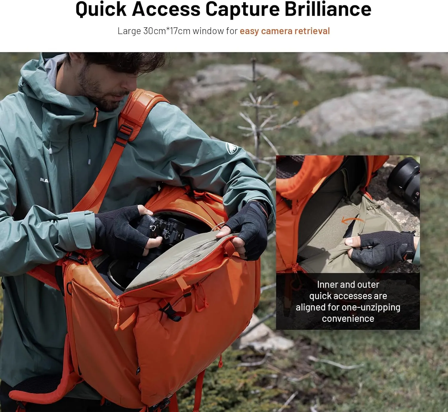 PGYTECH OnePro Flex Backpack 50L Camera Insert Bag M, Fits DSLR/SLR/Mirrorless Cameras/Lenses and Other Gear, Lightweight Outdoor Hiking Bundle for Photography, Travel Bag with Laptop Compartment