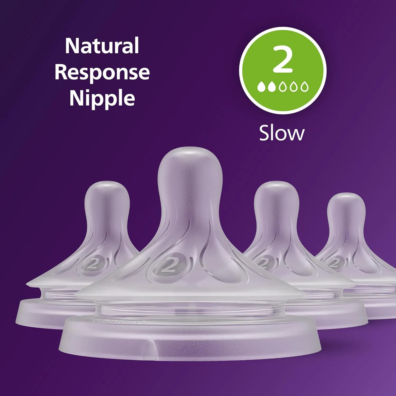 Philips Avent Natural Response Nipple, Slow Flow (Flow 2), 4-Pack, SCY962/04