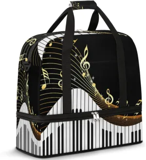 Piano Keyboard Music Notes Gym Bag with Shoe Compartment Duffel Bag for Women Men Foldable Travel Bag Carry On Luggage Bag Overnight Tote Bag for Sport Workout Yoga