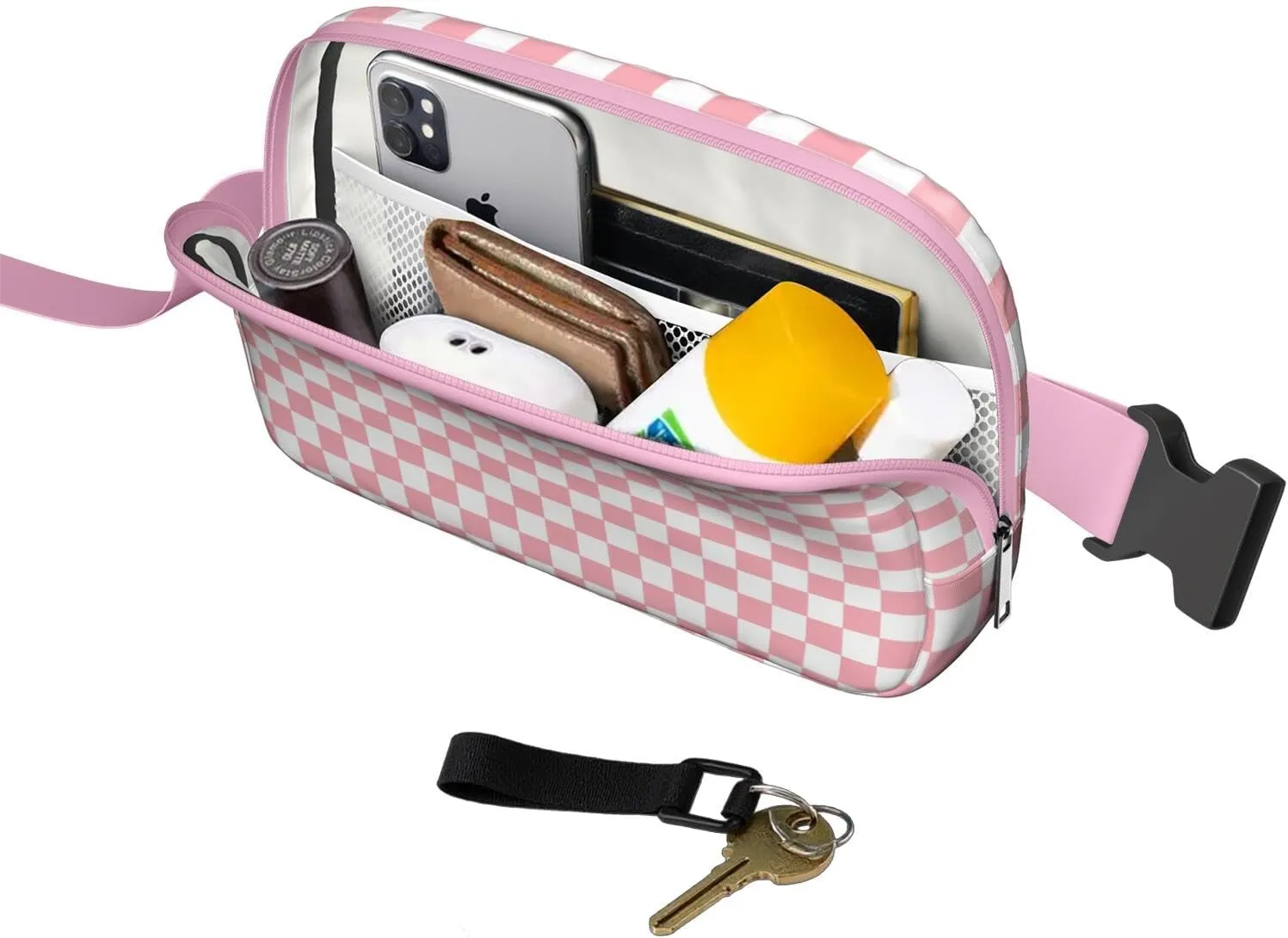 Plaid Mini Belt Bag for Men Women Vintage Checkered Waist Packs Crossbody Bags Adjustable Strap for Hiking Cycling Jogging