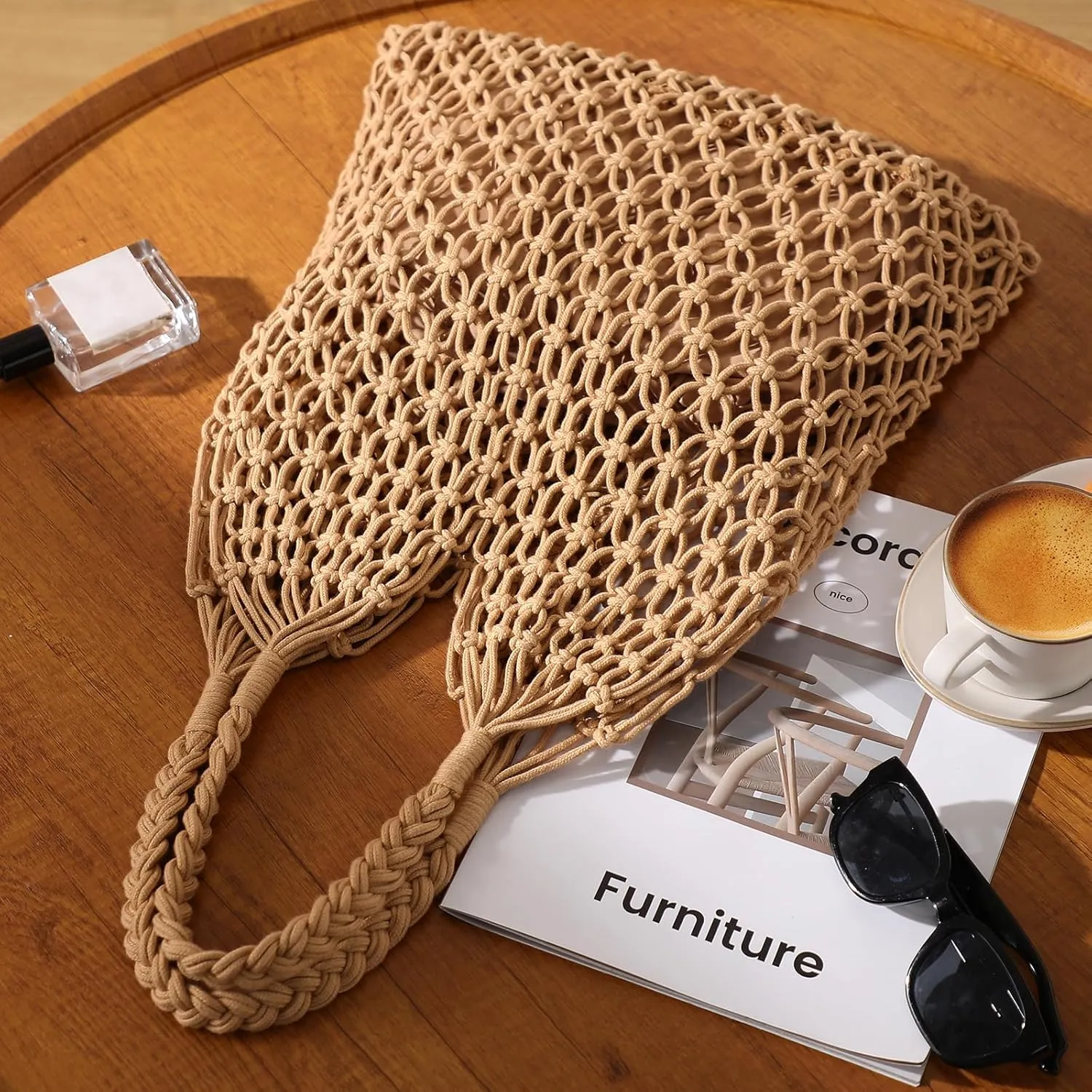 Pleneal Beach Bags for Women - Women Beach Tote Bag, Summer Mesh Hollow Shoulder Tote for Holiday Market