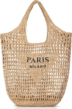 Pleneal Straw Beach Bags for Women - Women Beach Tote Bag, Summer Mesh Hollow Shoulder Tote for Holiday Market