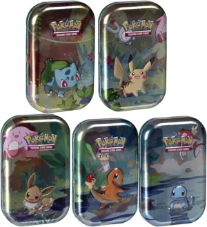 Pokemon Kanto Friends Mini Tin 5 Pack Bundle | Featuring Pikachu, Eevee, Charmander, Bulbasuar, Squirtle | Over 100 Cards Total