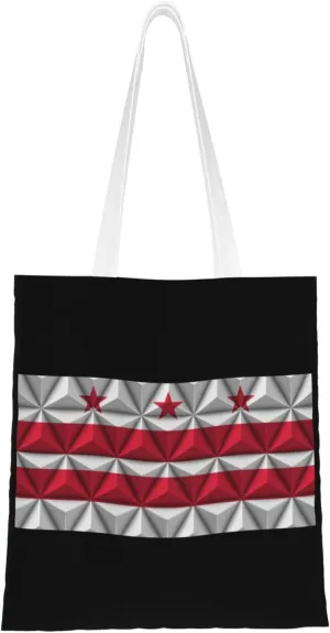 Polygon Effect for Flag of the District of Columbia Tote Bag for Women Canvas Shopping Bags Reusable Large Capacity Casual Shoulder Handbags Grocery Bags DIY Gift Bags