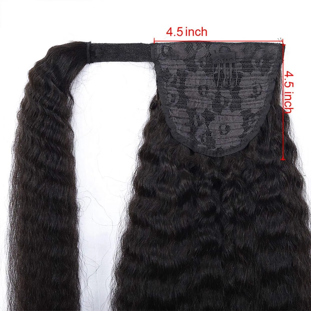 Ponytail Extension Human Hair Long Kinky Straight Magic Paste Ponytail 100% Human Hair Real Remy Hair Ponytail Extension for Black Women Natural Black Pony Tails Hair Extensions for Women 14 Inch