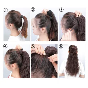 Ponytail Extension Human Hair Magic Paste Wrap Around Ponytail Hair Extensions Long Water Wave 100% Real Remy Hair Pony Tails Hair Extensions For Women Natural Black (14 Inch, 105g)