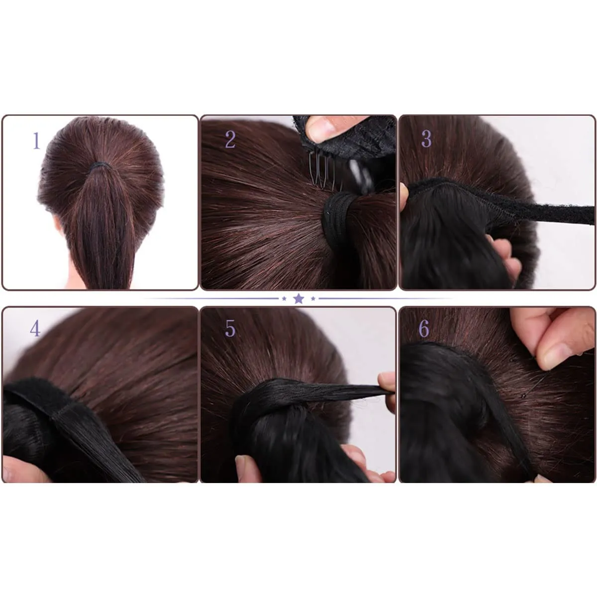 Ponytail Extensions Human Hair Magic Paste Ponytail Water Wave Wavy Wrap Around Magic Paste Ponytail Wrap Around Pony Hair Extensions Natural Black Color Remy Human Hair 18 Inch