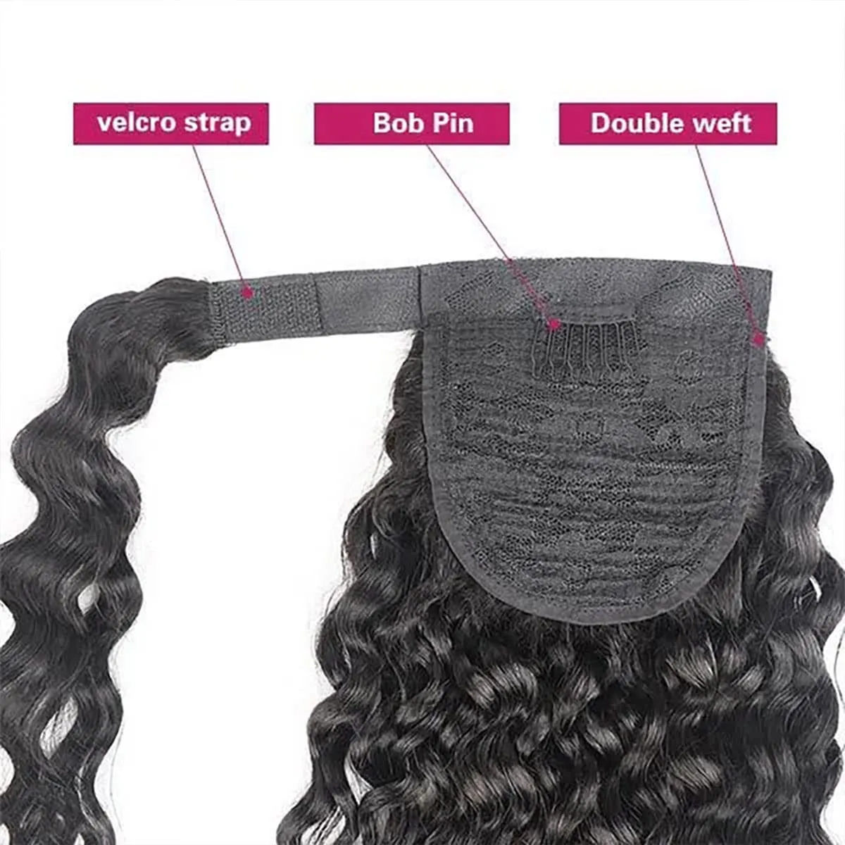 Ponytail Extensions Human Hair Magic Paste Ponytail Water Wave Wavy Wrap Around Magic Paste Ponytail Wrap Around Pony Hair Extensions Natural Black Color Remy Human Hair 18 Inch