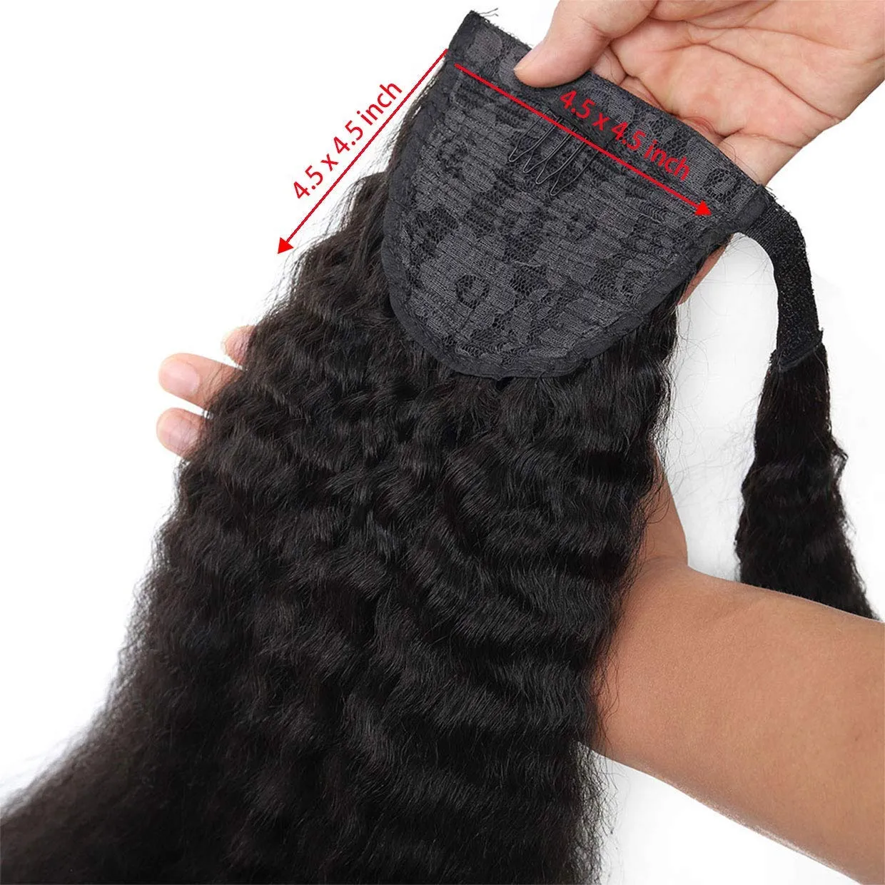 Ponytail Human Hair Extension Magic Paste Kinky Straight Ponytail Human Hair Ponytail for Women Natural Black Color Brazilian Virgin Human Hair Yaki Ponytail Remy Hair Extensions(14 Inch, 105g)