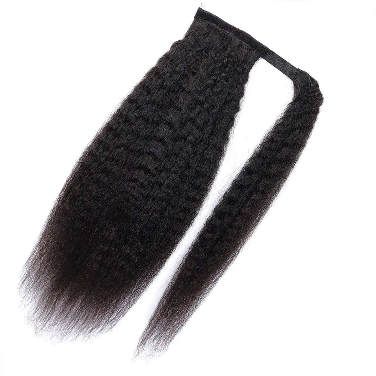 Ponytail Human Hair Extension Magic Paste Kinky Straight Ponytail Human Hair Ponytail for Women Natural Black Color Brazilian Virgin Human Hair Yaki Ponytail Remy Hair Extensions(14 Inch, 105g)