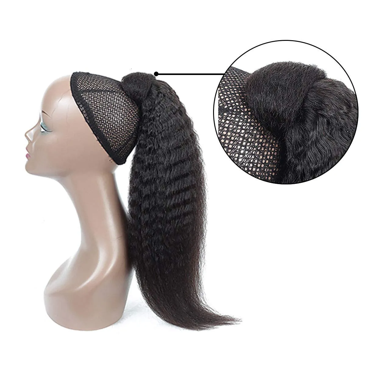 Ponytail Human Hair Extension Magic Paste Kinky Straight Ponytail Human Hair Ponytail for Women Natural Black Color Brazilian Virgin Human Hair Yaki Ponytail Remy Hair Extensions(14 Inch, 105g)