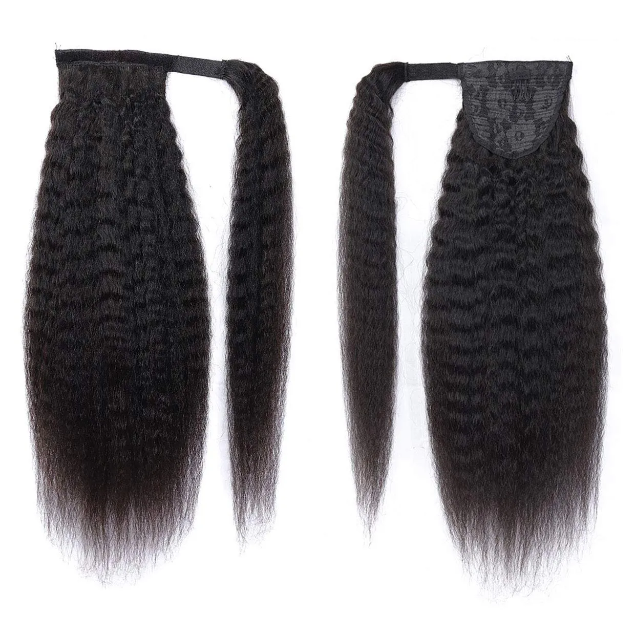 Ponytail Human Hair Extension Magic Paste Kinky Straight Ponytail Human Hair Ponytail for Women Natural Black Color Brazilian Virgin Human Hair Yaki Ponytail Remy Hair Extensions(14 Inch, 105g)