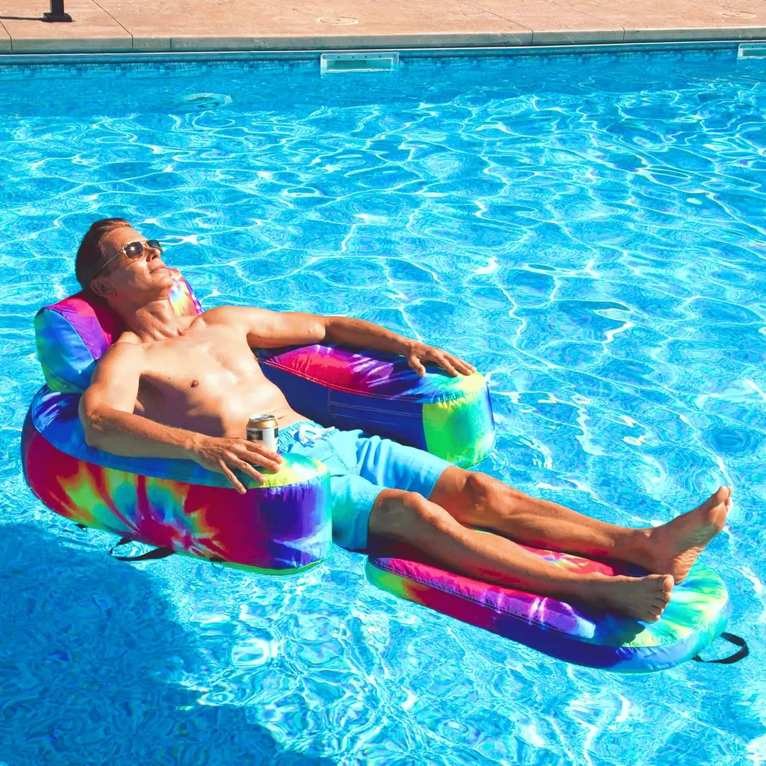 Pool Lounger Inflatable Pool Floats - Pool, Lake, River Floating Lounge Chair Heavy Duty Fabric Pool Raft 2in1 Convertible Chair - Leopard, Camo, Tie-Dye Colors