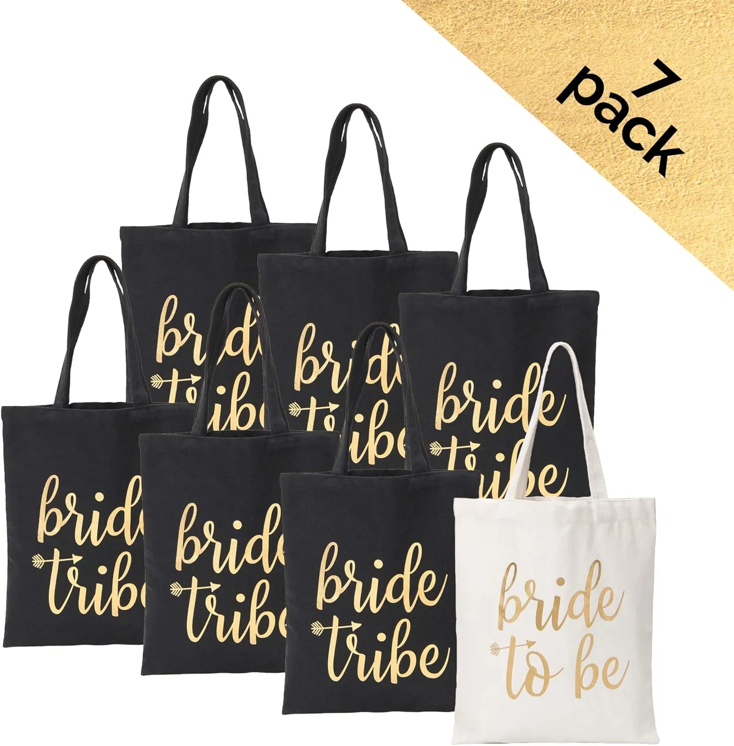 Pop Fizz Designs Bride Tribe Bags- Bridesmaid Canvas Totes and Bride Bag (7 pack)
