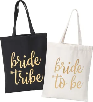 Pop Fizz Designs Bride Tribe Bags- Bridesmaid Canvas Totes and Bride Bag (7 pack)