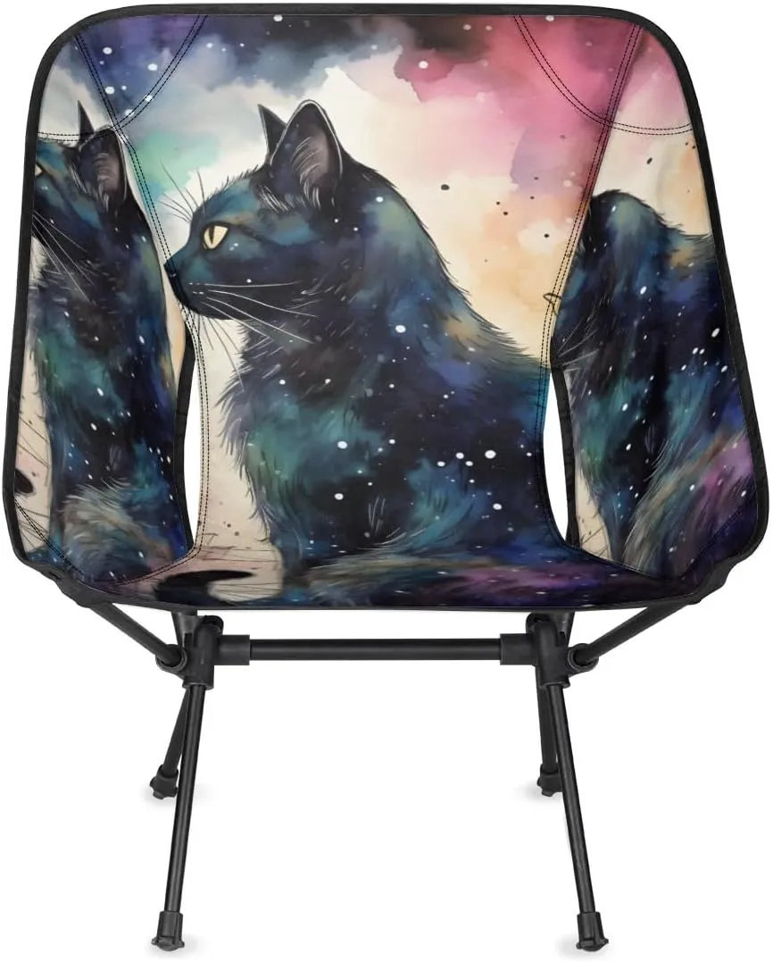 Portable Camping Chair Abstract Cat Ultralight Folding Camping Chair Glowing Cat Backpacking Hiking Chair with Cup Holder for Outdoor Travel Beach Picnic Festival, Compact Portable 176 lbs Capacity