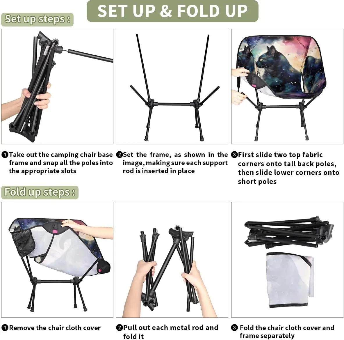 Portable Camping Chair Abstract Cat Ultralight Folding Camping Chair Glowing Cat Backpacking Hiking Chair with Cup Holder for Outdoor Travel Beach Picnic Festival, Compact Portable 176 lbs Capacity