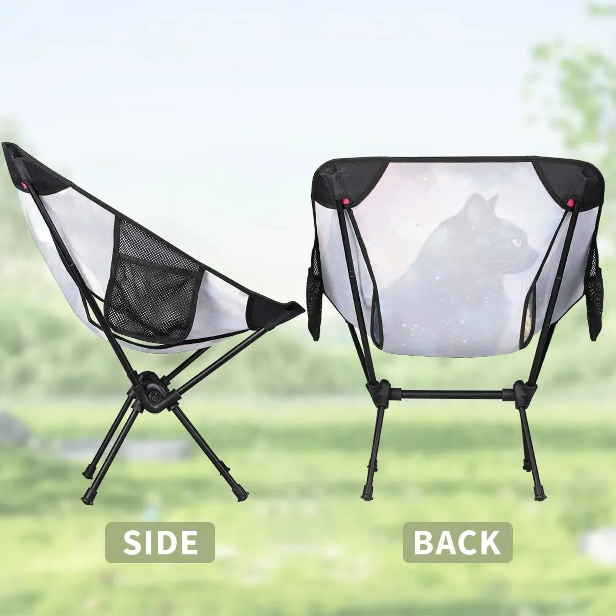 Portable Camping Chair Abstract Cat Ultralight Folding Camping Chair Glowing Cat Backpacking Hiking Chair with Cup Holder for Outdoor Travel Beach Picnic Festival, Compact Portable 176 lbs Capacity