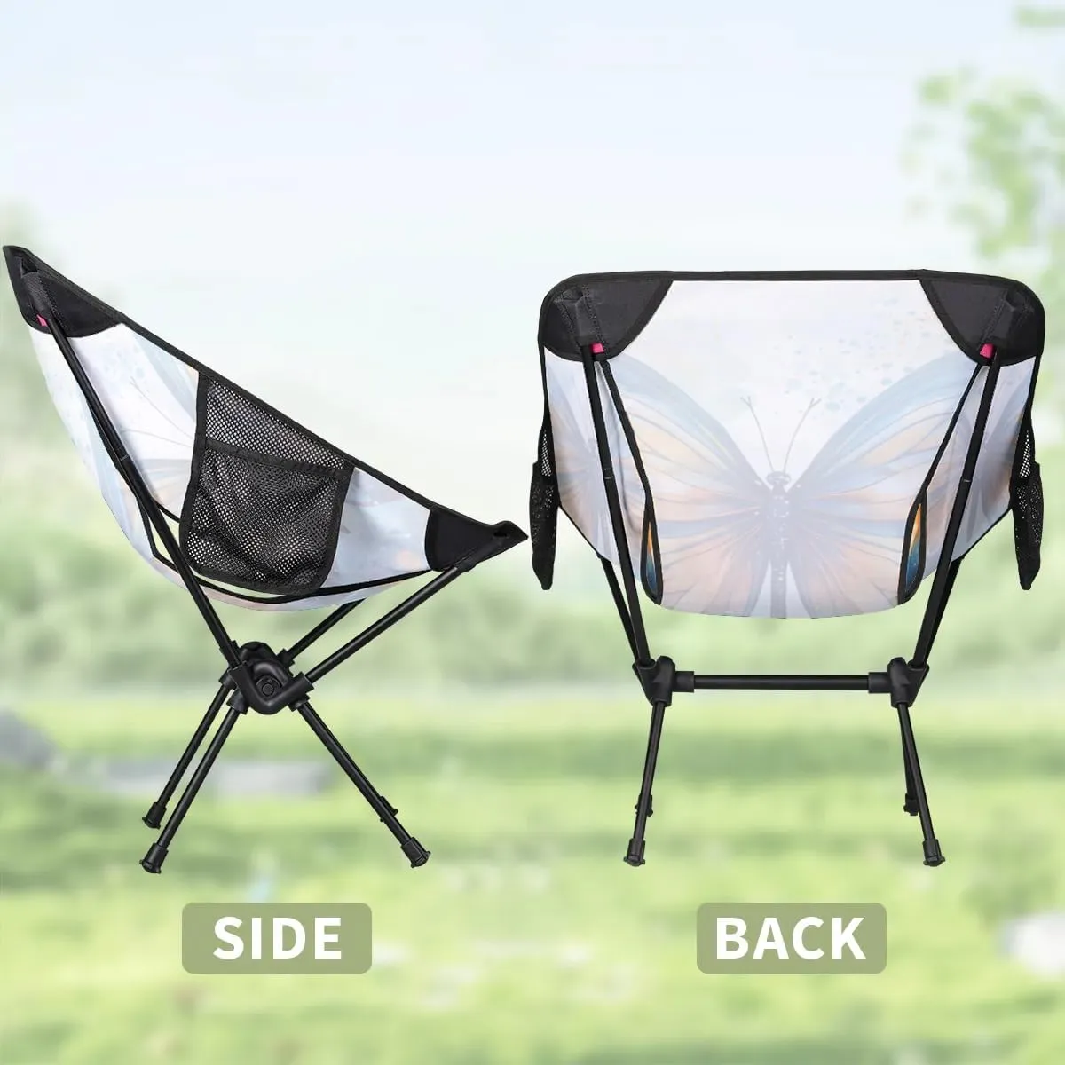 Portable Camping Chair Artistic Butterfly Ultralight Folding Camping Chair Gothic Butterfly Backpacking Hiking Chair with Cup Holder for Outdoor Travel Beach Picnic Festival, 176 lbs Capacity