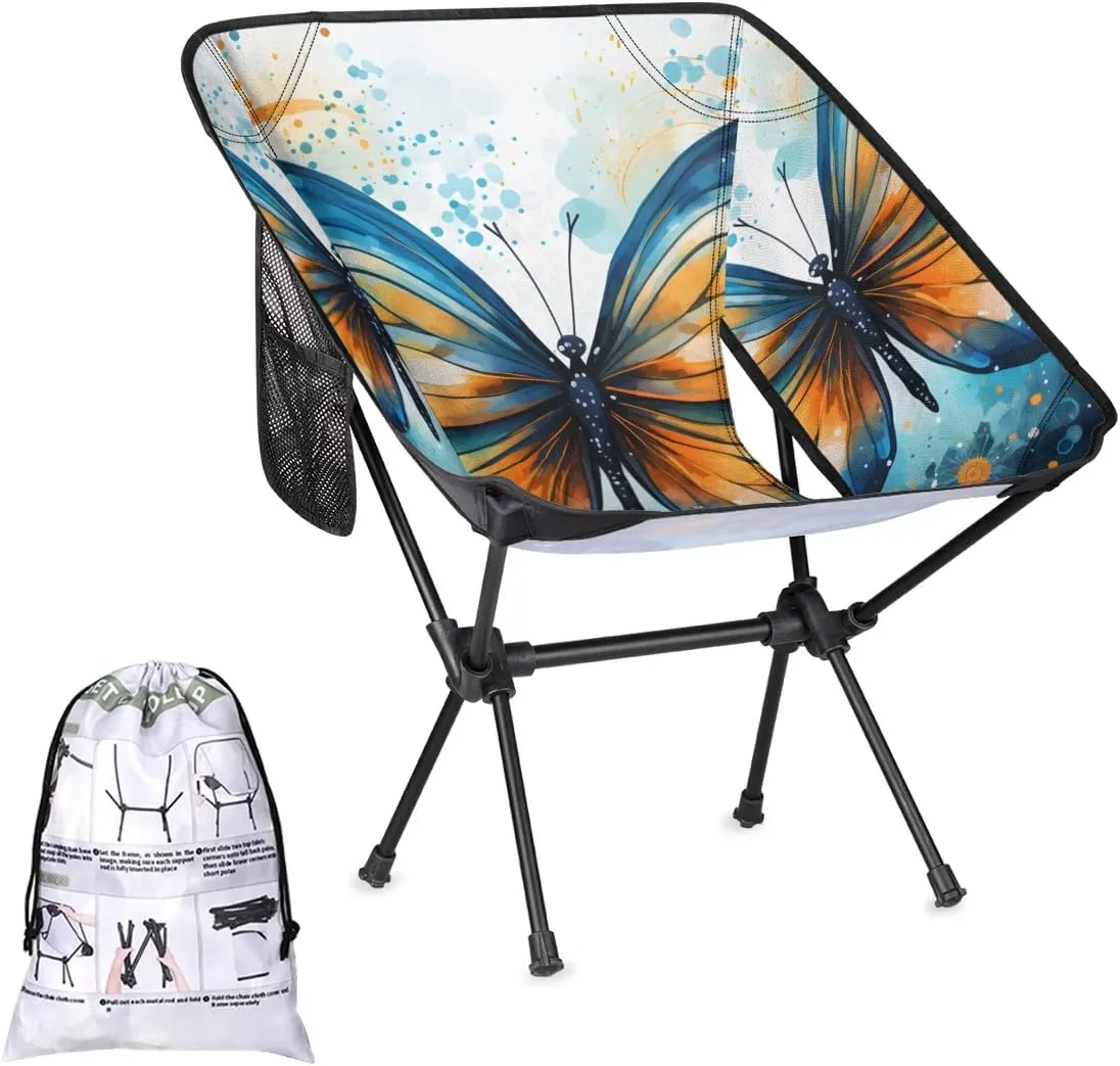 Portable Camping Chair Artistic Butterfly Ultralight Folding Camping Chair Gothic Butterfly Backpacking Hiking Chair with Cup Holder for Outdoor Travel Beach Picnic Festival, 176 lbs Capacity