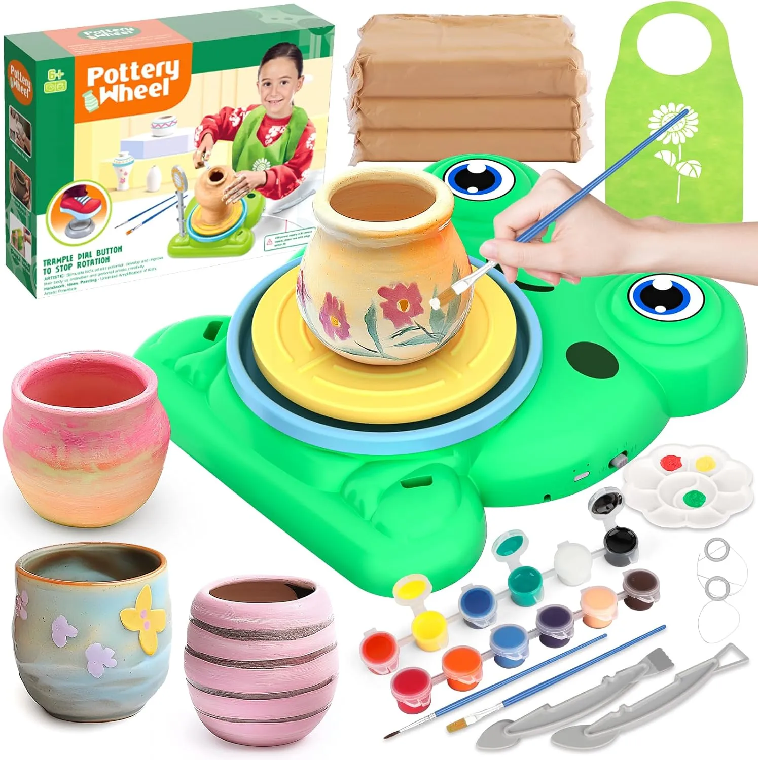 Pottery Wheel for Kids - Complete Pottery Painting Kit Arts and Crafts for Kids Ages 8-12 with 3 Pack Air Dry Clay Art Supplies for Kids Toys Girls Boy Birthday Gift for 6 7 8 9 10 11 12 